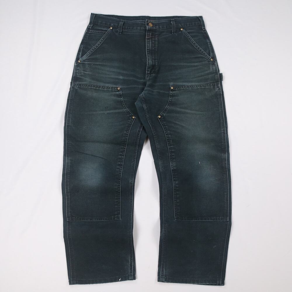 Vintage Carhartt B01 BLK Faded Black Double Knee Carpenter Pants 34x28